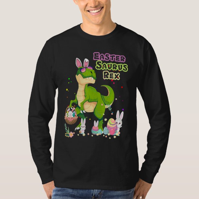 Camiseta Easter Saurus Rex Dinosaur T Rex Bunny Basket Eggs (Anverso)