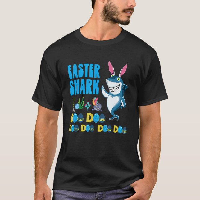Camiseta Easter Shark Bunny Oars Caza de Huevos Caza Conejo (Anverso)