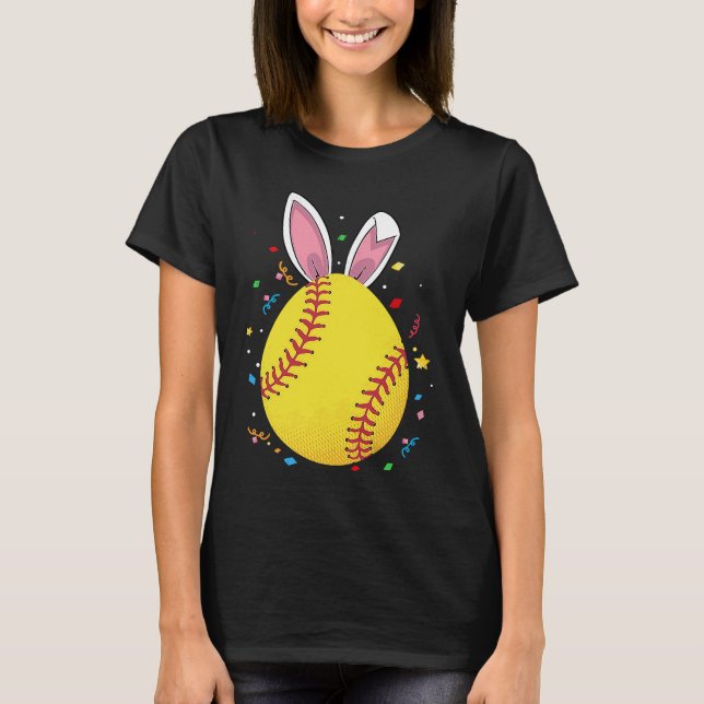 Camiseta Easter Softball Ball Egg Bunny Ears Player Boys (Anverso)