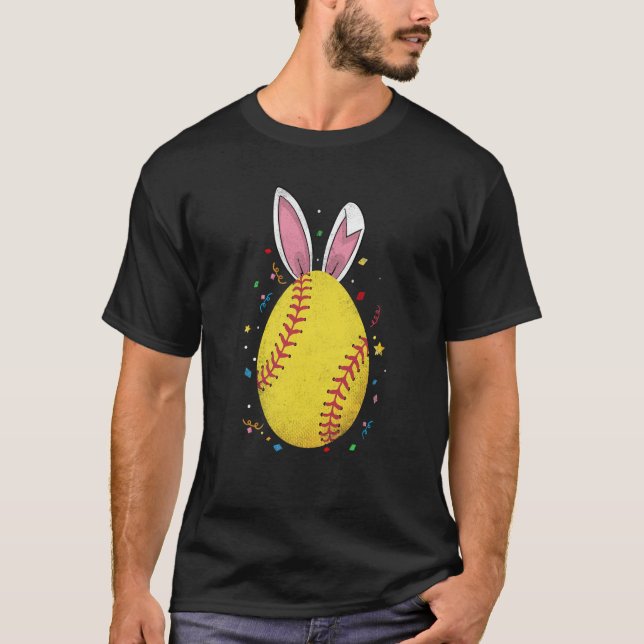 Camiseta Easter Softball Ball Egg Bunny Ears Player Boys (Anverso)