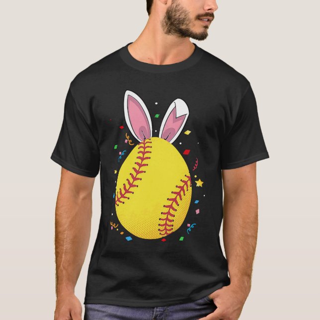Camiseta Easter Softball Ball Egg Bunny Ears Player Boys (Anverso)