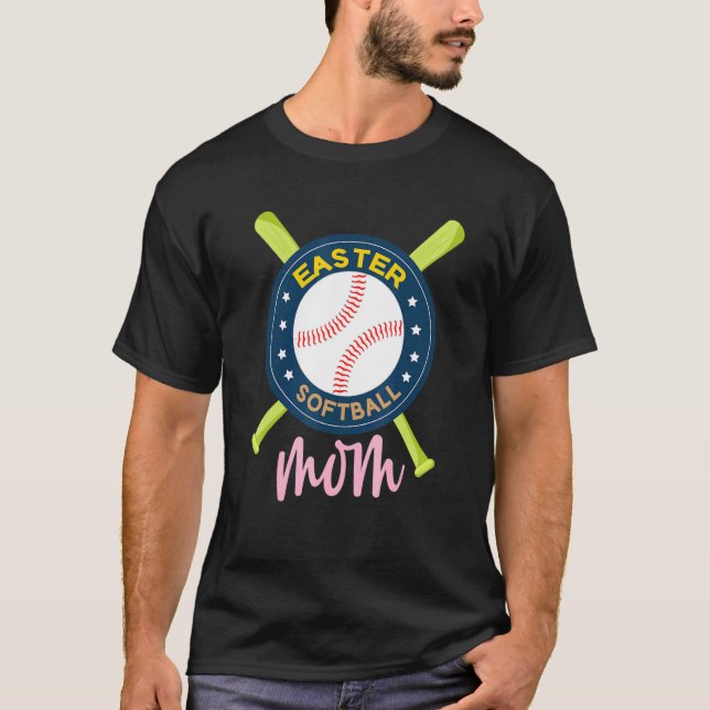 Camiseta Easter Softball Bunny Rabbit Ears Baseball Moms Ki (Anverso)