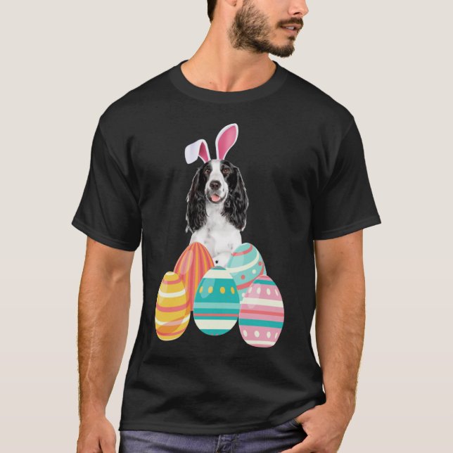 Camiseta Easter Springer Spaniel Bunny Ears & Eggs (Anverso)