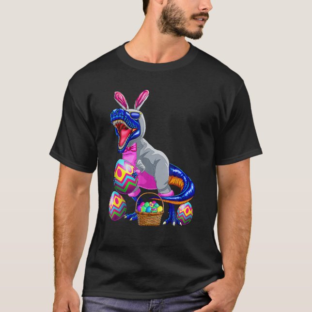 Camiseta Easter T Rex Dinosaur Kids Boys Bunny Basket Eggs (Anverso)