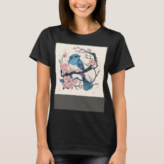 Camiseta Eastern Blue Bird and Sakura Blossom Branch