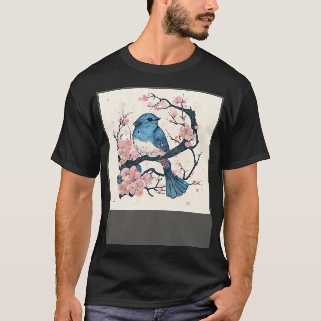 Camiseta Eastern Blue Bird and Sakura Blossom Branch (Anverso)