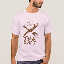 Camiseta eat clean train dirty citation musculation couteau