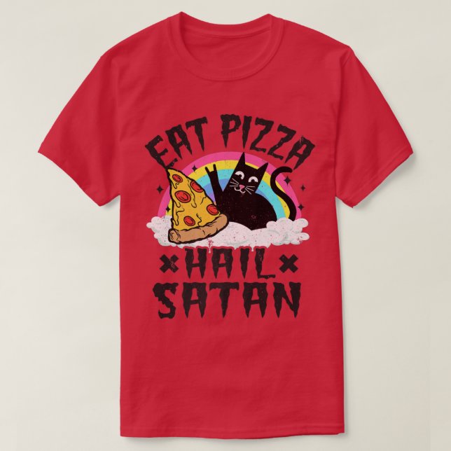 Camiseta Eat Pizza Hail Satan Cat Punk Rock Band Death Meta (Diseño del anverso)