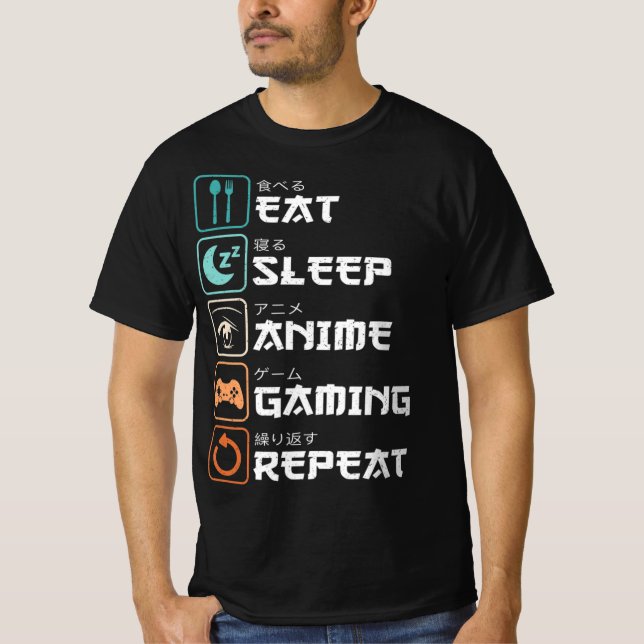 Camiseta Eat Sleep Anime Gaming Repeat Fun Otaku Gamer  (Anverso)