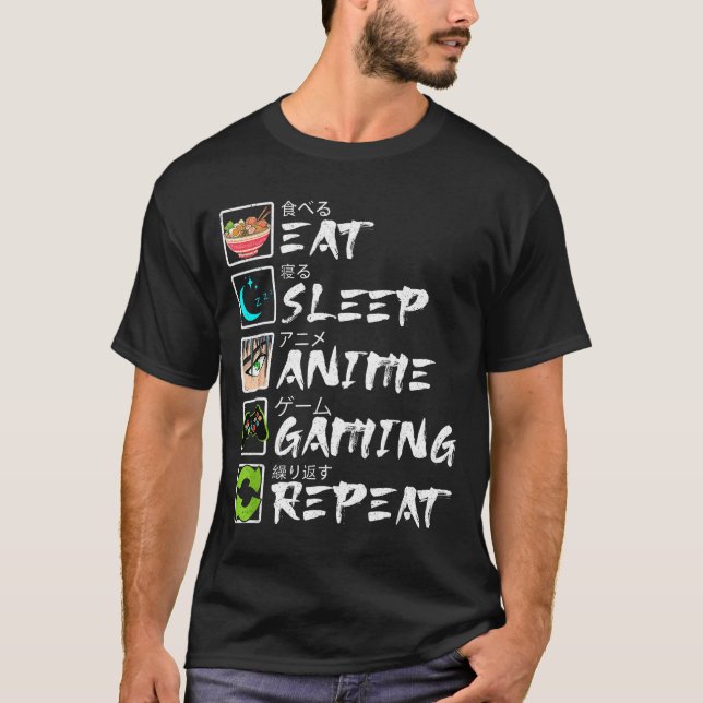 Camiseta Eat Sleep Anime Gaming Repeat Gamer Men Teen Boy A (Anverso)