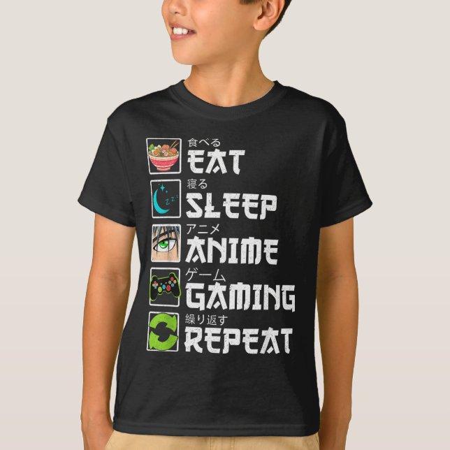 Camiseta Eat Sleep Anime Gaming Repeat Gamer Men Teen Boy A (Anverso)