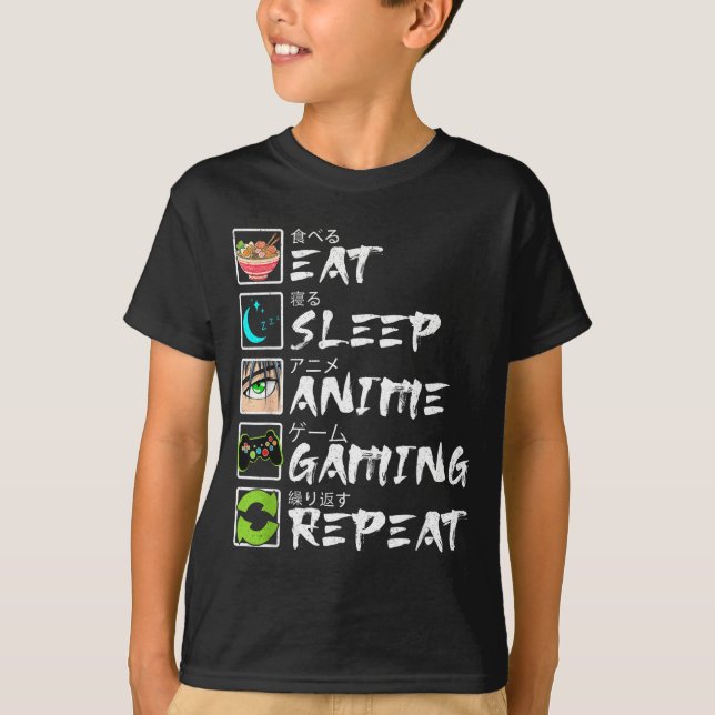 Camiseta Eat Sleep Anime Gaming Repeat Gamer Men Teen Boy A (Anverso)