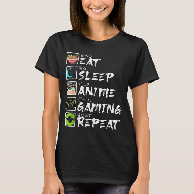 Camiseta Eat Sleep Anime Gaming Repeat Gamer Men Teen Boy A (Anverso)