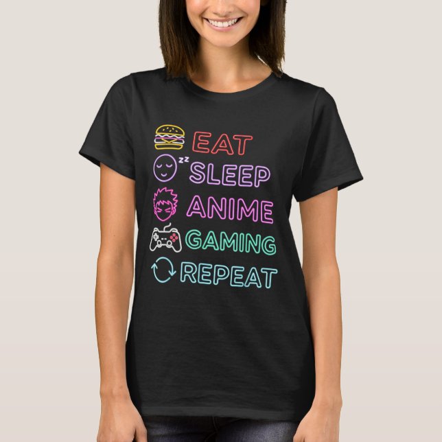 Camiseta Eat Sleep Anime Gaming Repeat Gamer Men Teen Boy G (Anverso)