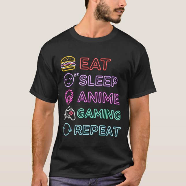 Camiseta Eat Sleep Anime Gaming Repeat Gamer Men Teen Boy G (Anverso)