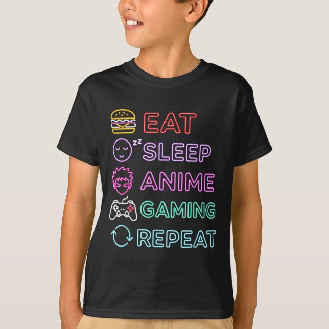 Camiseta Eat Sleep Anime Gaming Repeat Gamer Men Teen Boy G (Anverso)