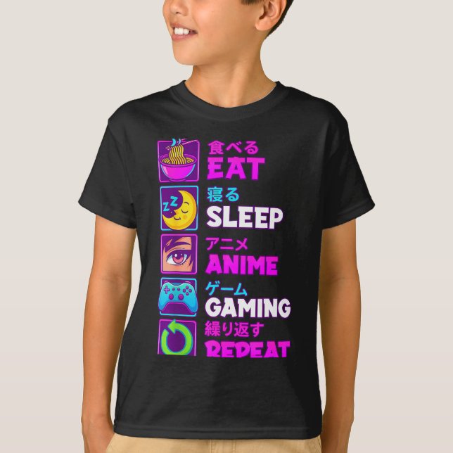 Camiseta Eat Sleep Anime Gaming Repeat Kawaii Otaku Anime M (Anverso)
