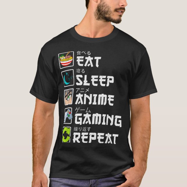 Camiseta Eat Sleep Anime Gaming Repeat Kawaii Otaku Anime M (Anverso)