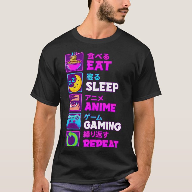 Camiseta Eat Sleep Anime Gaming Repeat Kawaii Otaku Anime M (Anverso)
