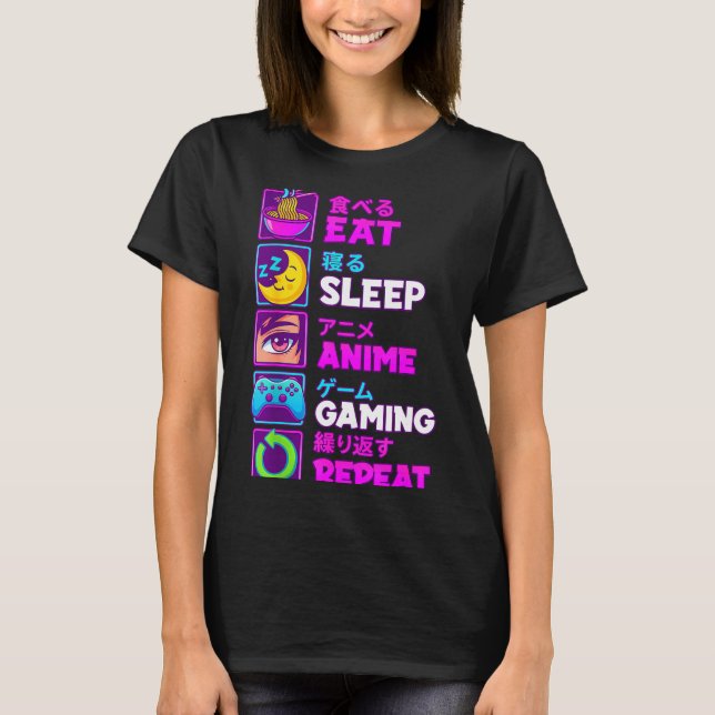 Camiseta Eat Sleep Anime Gaming Repeat Kawaii Otaku Anime M (Anverso)