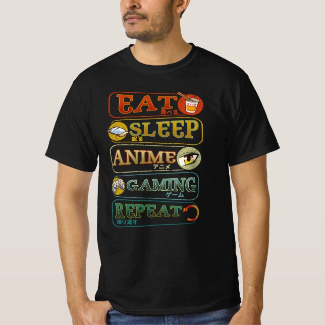 Camiseta Eat Sleep Anime Gaming Repetir video japonés (Anverso)