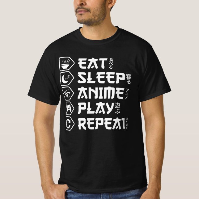 Camiseta Eat Sleep Anime Play Repeat Otaku Anime Lifestyle (Anverso)