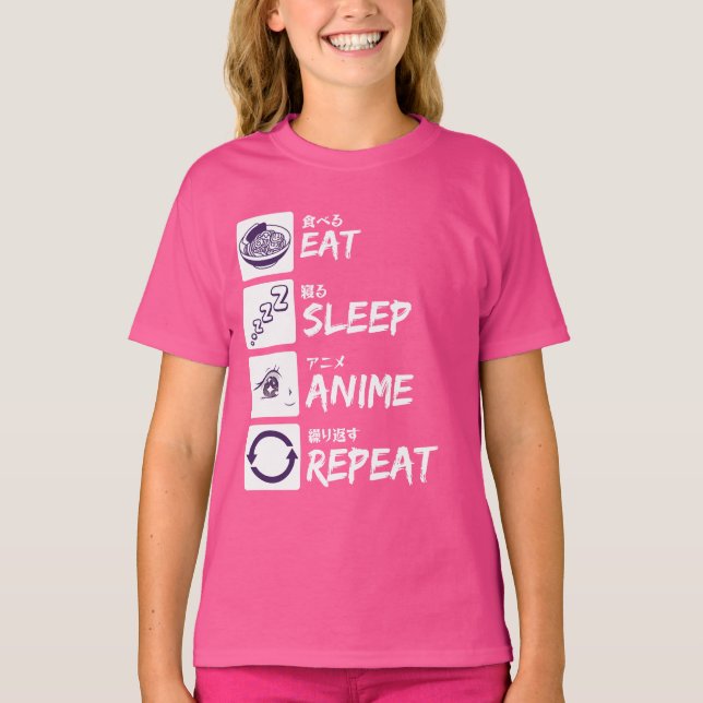 CAMISETA EAT SLEEP ANIME REPEAT (Anverso)