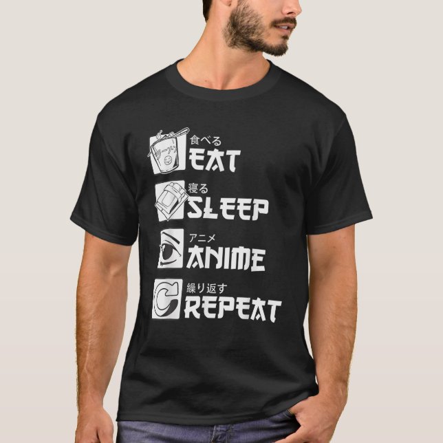 Camiseta Eat Sleep Anime Repetir Anime Manga Funny (Anverso)