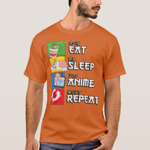 Camiseta Eat Sleep Anime Repetir Manga Japón Kanji Ramshi