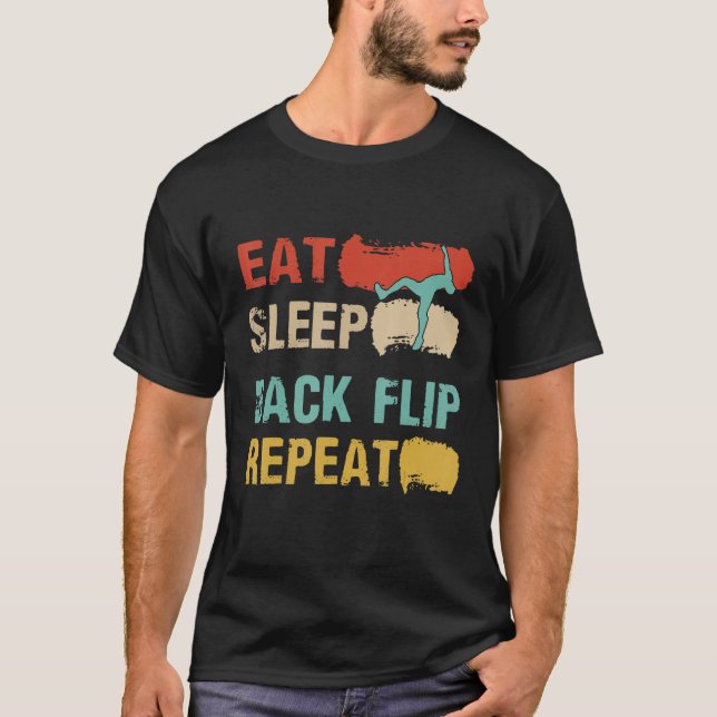 Camiseta Eat Sleep Back Flip Repeat  Backflip parkour Class (Anverso)