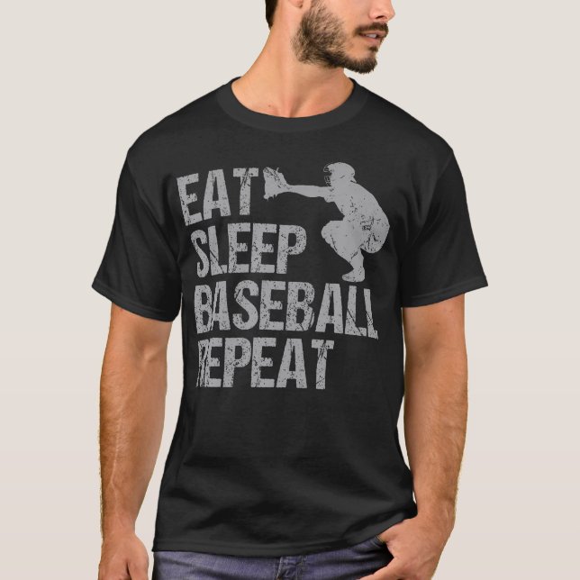 Camiseta Eat Sleep Baseball Repeat Baseball Player Funny Ba (Anverso)