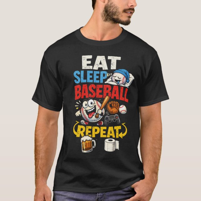 Camiseta Eat Sleep Baseball Repeat Funny (Anverso)