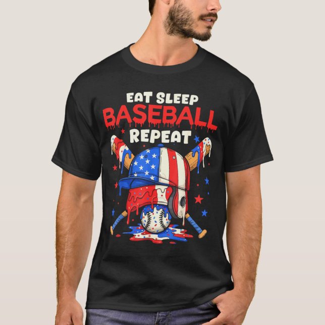 Camiseta Eat Sleep Baseball Repeat Funny Ice Cream Drip Cro (Anverso)