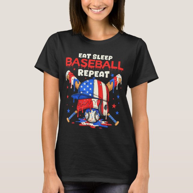 Camiseta Eat Sleep Baseball Repeat Funny Ice Cream Drip Cro (Anverso)