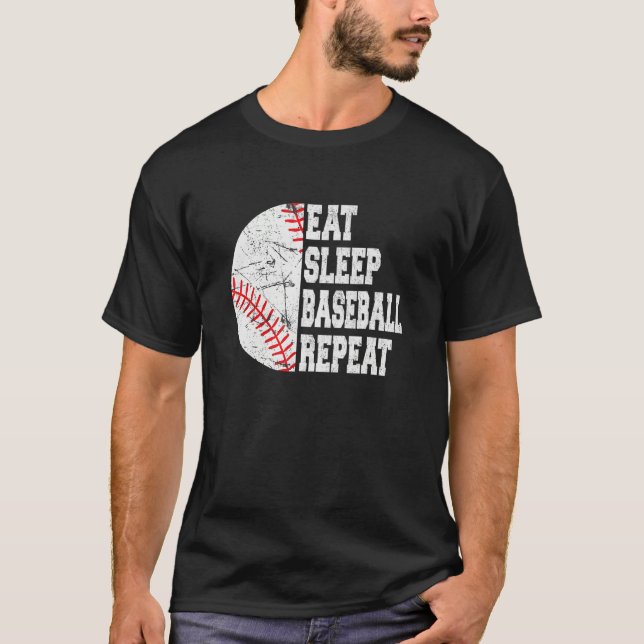 Camiseta Eat Sleep Baseball Repeat  Retro Baseball Player (Anverso)