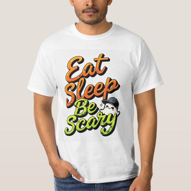 Camiseta Eat Sleep Be Scary T-Shirt, Cute Ghost Halloween T (Anverso)