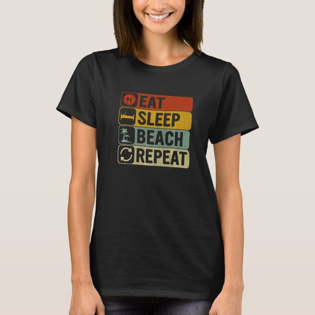 Camiseta Eat Sleep Beach Repiten Retro 60 años 70 Guay Beac (Anverso)