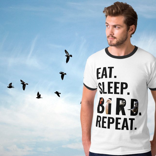 Camiseta Eat Sleep Bird Repetir Birder's White y Black (Subido por el creador)