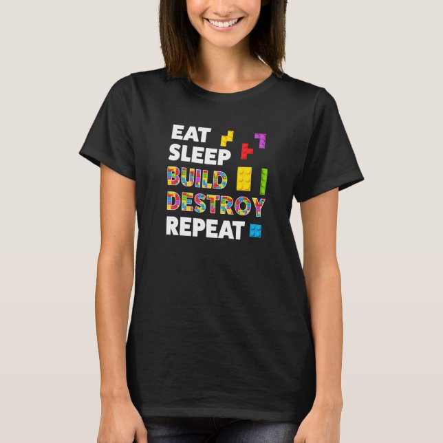 Camiseta Eat Sleep Build Destroy Repeat Briks Builder Boys (Anverso)
