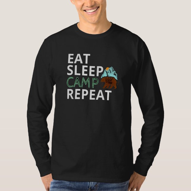 Camiseta Eat Sleep Camp Repeat Campers Hiking  Camping (Anverso)