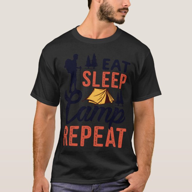 Camiseta Eat Sleep Camp Repeat Essen Schlafen Campen friend (Anverso)