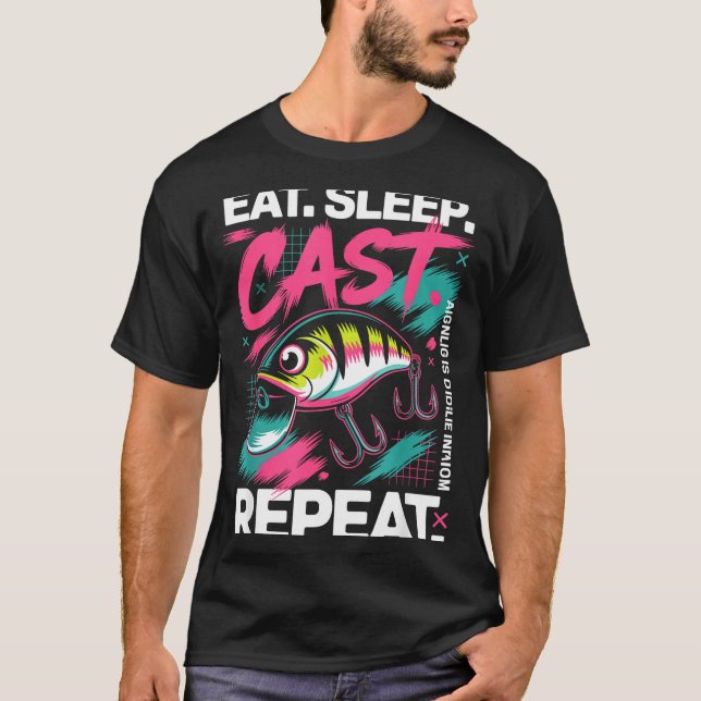 Camiseta Eat Sleep Cast Repeat Fishing Lover Men Dad Christ (Anverso)