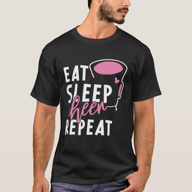 Camiseta Eat Sleep Cheer Repeat Cheerleading Cheerleader Wo (Anverso)