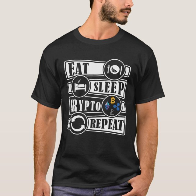 Camiseta Eat Sleep Crypto Repeat DeFI Investing Trading (Anverso)