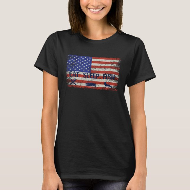 Camiseta EAT SLEEP FISH Patriotic USA American Flag men & w (Anverso)