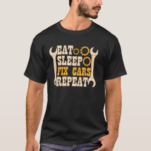 Camiseta Eat Sleep Fix Carros Repetir mecánico