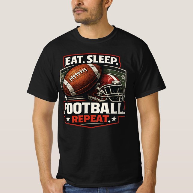 Camiseta Eat Sleep Football Repeat T-Shirt for Football Lo  (Anverso)