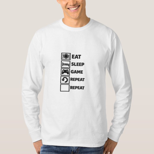 Camiseta Eat Sleep Game Repeat – Bold Gamer Embroidery (Anverso)