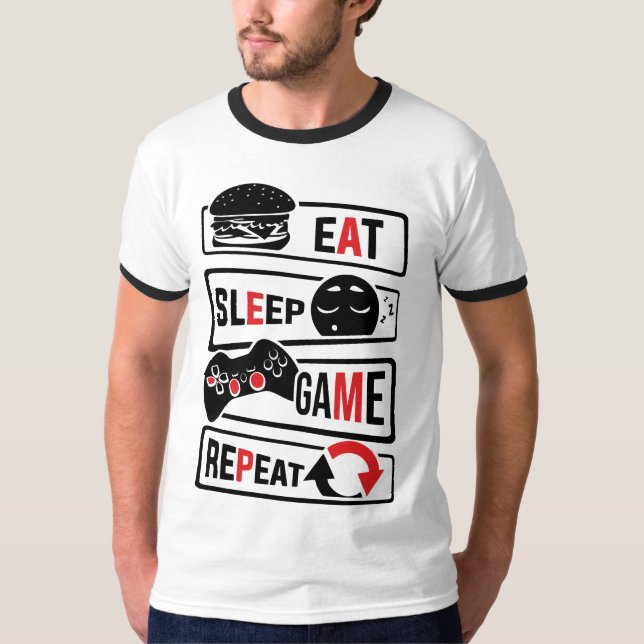 Camiseta Eat Sleep Game Repeat | Frase divertida d (Anverso)