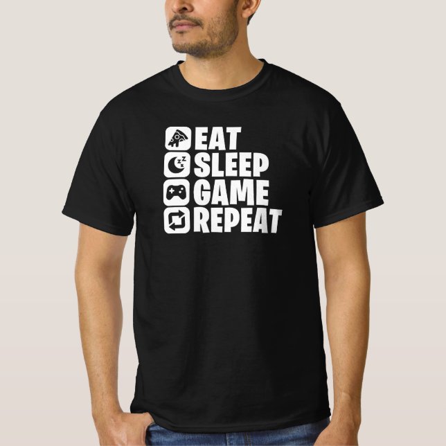 Camiseta Eat Sleep Game Repeat Funny Gamer Quote (Anverso)